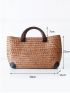 Handmade Straw Bag Retro Rattan Straw Woven Handy Beach Bag Simple Art Weaving Bag