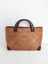 Handmade Straw Bag Retro Rattan Straw Woven Handy Beach Bag Simple Art Weaving Bag