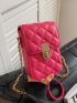 Mini Neon Pink Quilted Twist Lock Flap Chain Square Bag