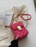 Mini Neon Pink Quilted Twist Lock Flap Chain Square Bag