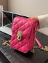 Mini Neon Pink Quilted Twist Lock Flap Chain Square Bag