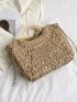 Minimalist Drawstring Design Straw Bag