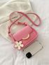 Litchi Embossed Flap Square Bag With Bag Charm