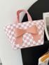 Checkered Pattern Bow Decor Shopper Bag