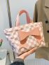 Checkered Pattern Bow Decor Shopper Bag