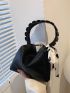 Mini Litchi Embossed Bucket Bag Twilly Scarf Decor PU