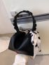 Mini Litchi Embossed Bucket Bag Twilly Scarf Decor PU