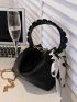 Mini Litchi Embossed Bucket Bag Twilly Scarf Decor PU