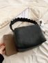 Mini Litchi Embossed Bucket Bag Twilly Scarf Decor PU