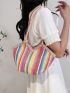 Colorblock Straw Bag