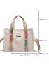 Floral Pattern Shopper Bag Letter Embroidered With Zipper Fashionable