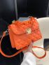 Neon Orange Quilted Pattern Ruched Detail Square Bag