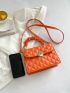 Neon Orange Quilted Pattern Ruched Detail Square Bag