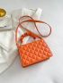 Neon Orange Quilted Pattern Ruched Detail Square Bag