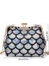 Mini Sequin Decor Kiss Lock Chain Square Bag