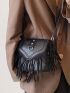 Mini Fringe Trim Flap Square Bag