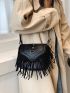 Mini Fringe Trim Flap Square Bag