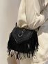 Mini Fringe Trim Flap Square Bag