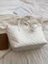 Quilted Shoulder Tote Bag Without Bag Charm White