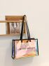 Holographic Letter Graphic Shoulder Tote Bag, Clear Bag