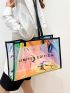 Holographic Letter Graphic Shoulder Tote Bag, Clear Bag