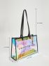 Holographic Letter Graphic Shoulder Tote Bag, Clear Bag