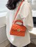 Neon Orange Quilted Pattern Ruched Detail Square Bag