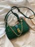 Crocodile Embossed Chain Decor Baguette Bag