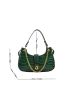 Crocodile Embossed Chain Decor Baguette Bag