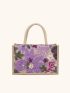 Random Floral Embroidered Sequin Decor Shopper Bag