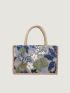 Small Shopper Bag Sequin Decor Random Floral Pattern