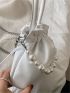 Mini Faux Pearl Decor Drawstring Design Satchel Bag