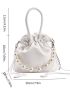 Mini Faux Pearl Decor Drawstring Design Satchel Bag