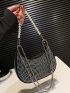 Studded & Faux Pearl Decor Chain Hobo Bag