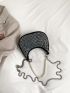 Studded & Faux Pearl Decor Chain Hobo Bag