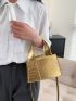 Mini Crocodile Embossed Square Bag Metallic Funky Top Handle For Party