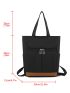 Two Tone Shoulder Tote Bag With Zipper Casual Style For Daily Life