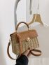 Metal Lock Flap Straw Bag