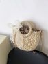 Small Straw Bag Double Handle Twilly Scarf Decor For Beach