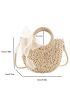 Small Straw Bag Double Handle Twilly Scarf Decor For Beach