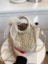 Small Straw Bag Double Handle Twilly Scarf Decor For Beach