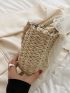 Small Straw Bag Double Handle Twilly Scarf Decor For Beach