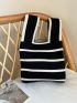 Handmade Knit Handbag Women Mini Knot Wrist Bag Casual Color Wide Stripe Plaid Tote Bag Student Shopping Bag