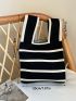 Handmade Knit Handbag Women Mini Knot Wrist Bag Casual Color Wide Stripe Plaid Tote Bag Student Shopping Bag