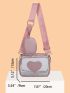 Heart Pattern Square Bag Clear With Coin Purse Pink