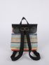 Color Block Buckle Decor Flap Straw Bag