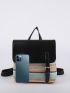 Color Block Buckle Decor Flap Straw Bag