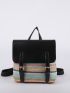 Color Block Buckle Decor Flap Straw Bag