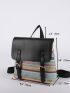 Color Block Buckle Decor Flap Straw Bag