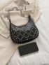 Studded Decor Hobo Bag Black Punk For Club